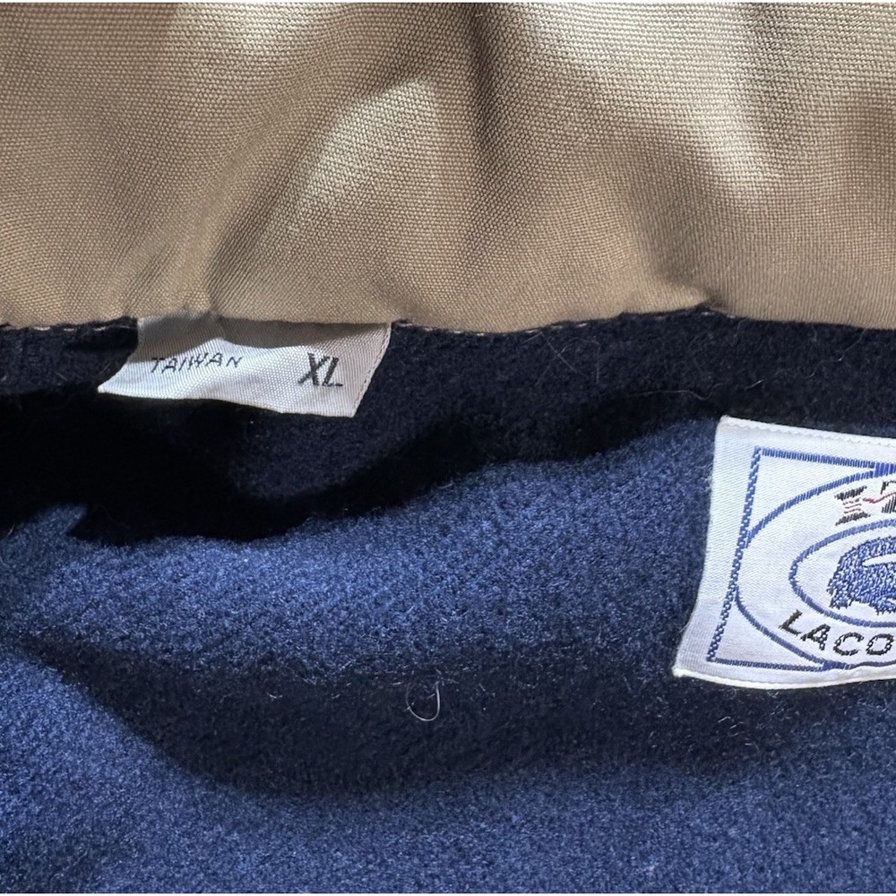 Vintage 70s Izod Lacoste Bomber Jacket Mens XL Beige Fleece Lined Packable Hood - Picture 12 of 16